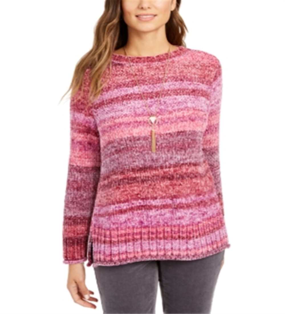 Style & Co Women's Crewneck Chenille Sweater Pink Size Petite L