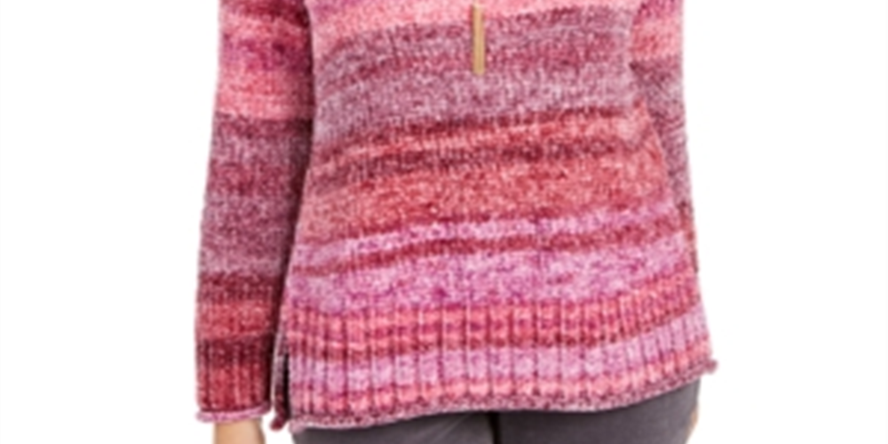 Style & Co Women's Crewneck Chenille Sweater Pink Size Petite L