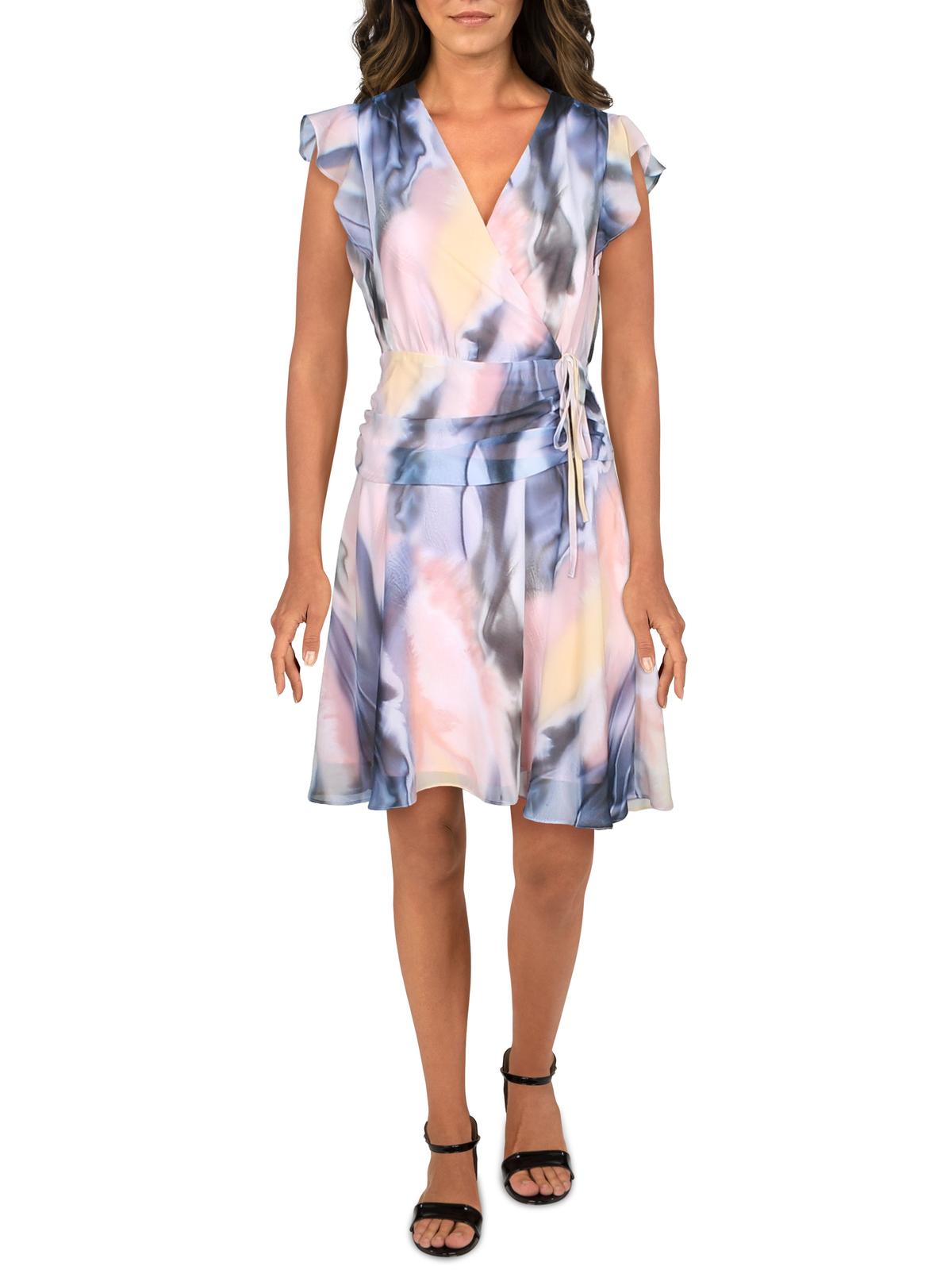 Bar III Women's Printed Ruched Waist Mini Dress Pink Size 0