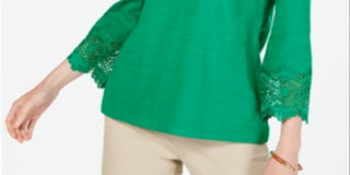 Charter Club Women's Cotton Lace Trim Top Green Size XX-Large