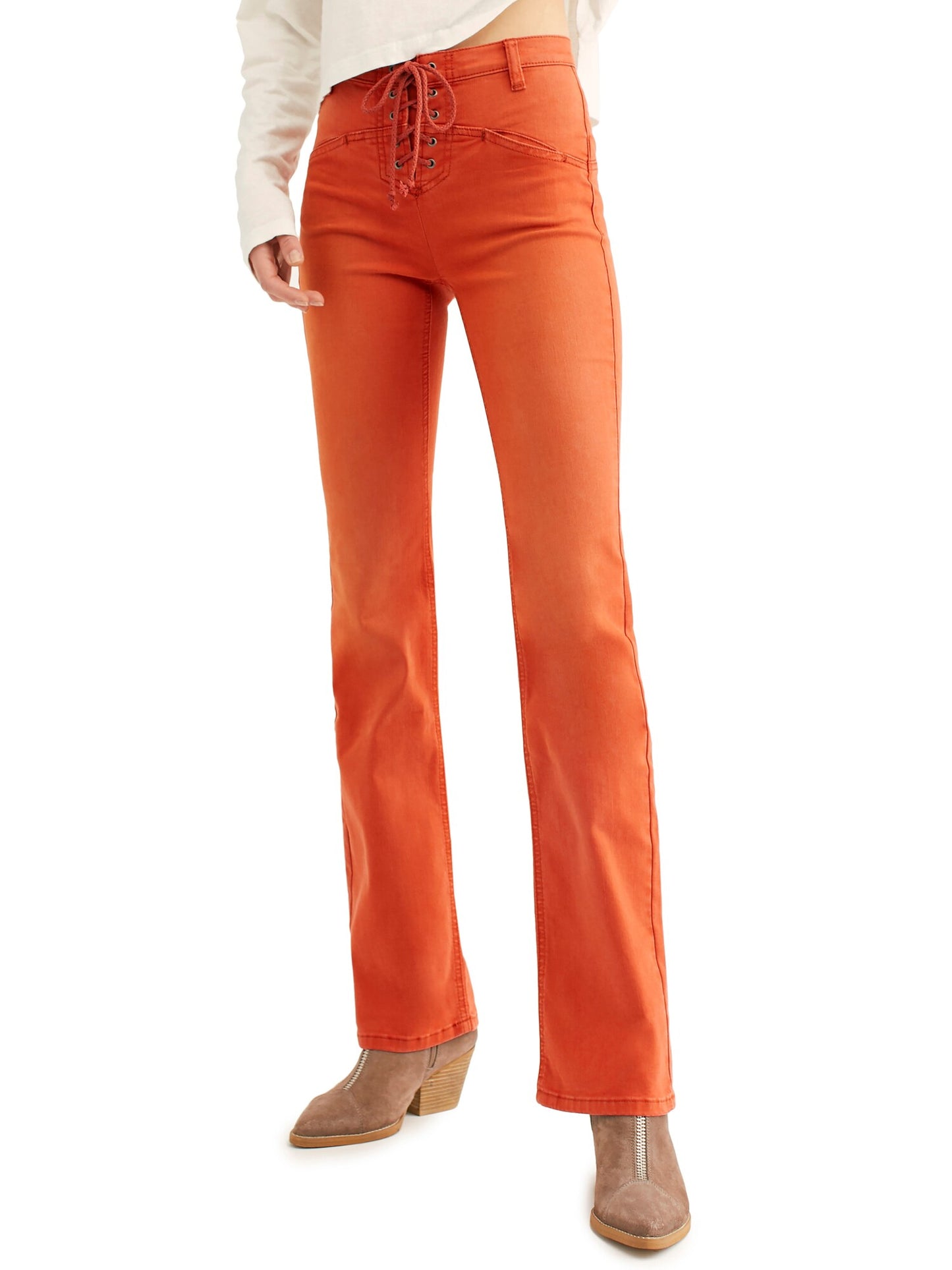 Free People Women's Lace up Boot Cut Jeans Orange Size 27