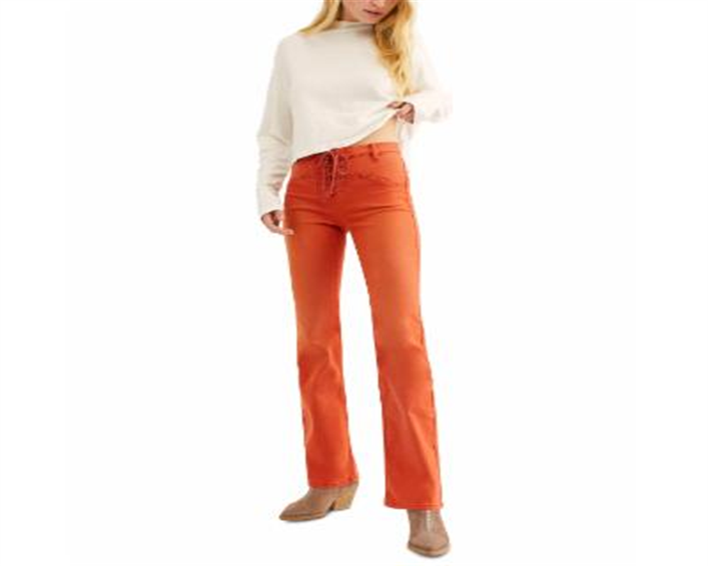 Free People Women's Lace up Boot Cut Jeans Orange Size 27