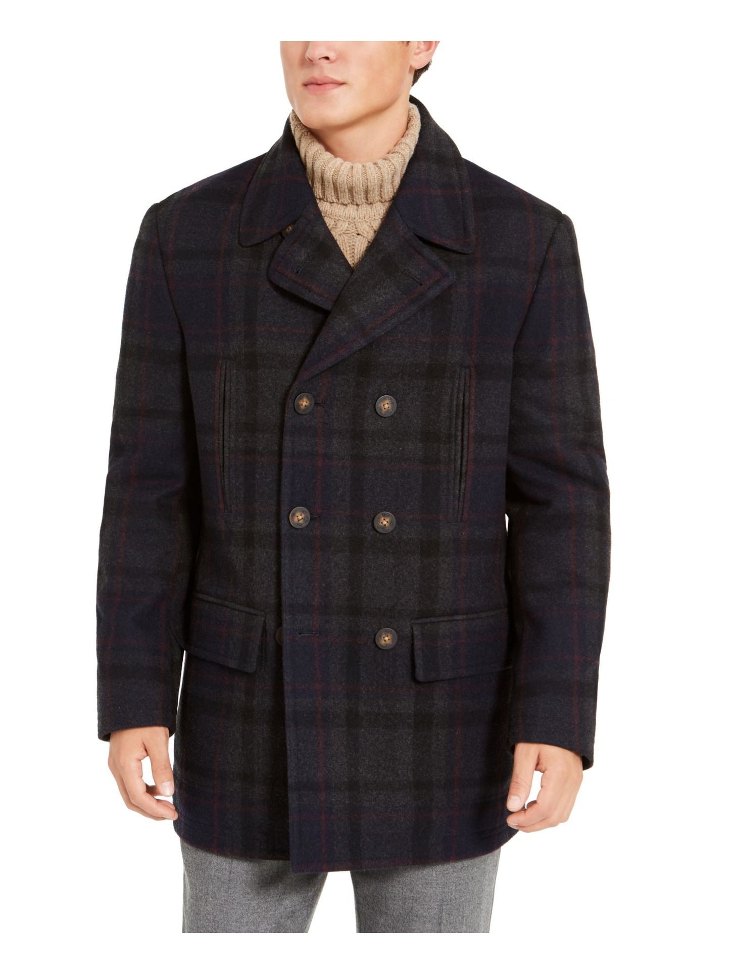 Ralph Lauren Men's Coat Overcoat Double Breast Black Size 44