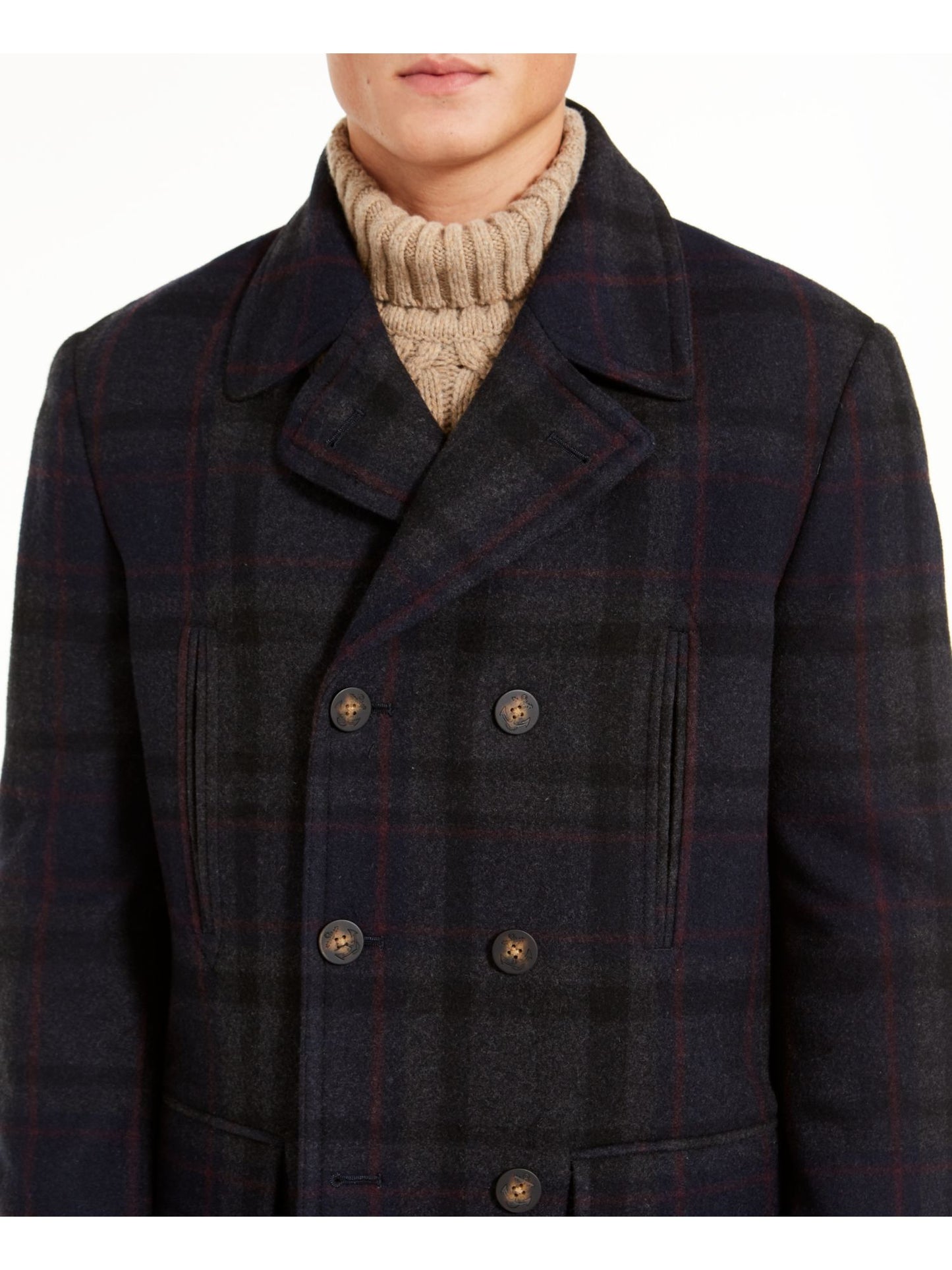 Ralph Lauren Men's Coat Overcoat Double Breast Black Size 44