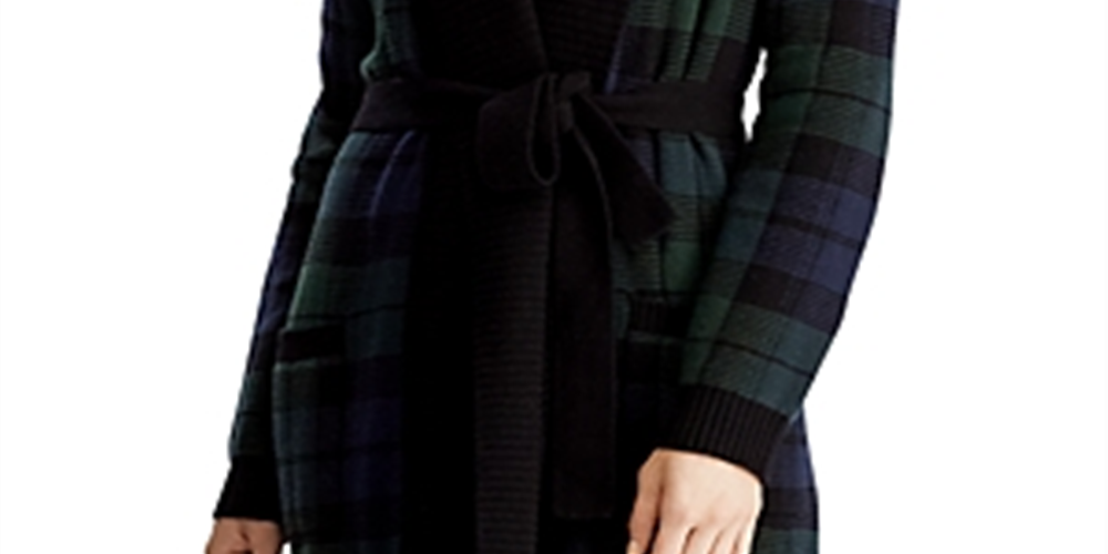 Ralph Lauren Women's Wool Blend Ribbed Trim Cardigan Sweater Black Size Large