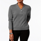 Karen Scott Women's Hardware V Neck Cotton Sweater Charcoal Size X-Small
