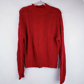 American Rag Women's Cable Knit Round Neck Sweater Pullover Red  Red Size XL