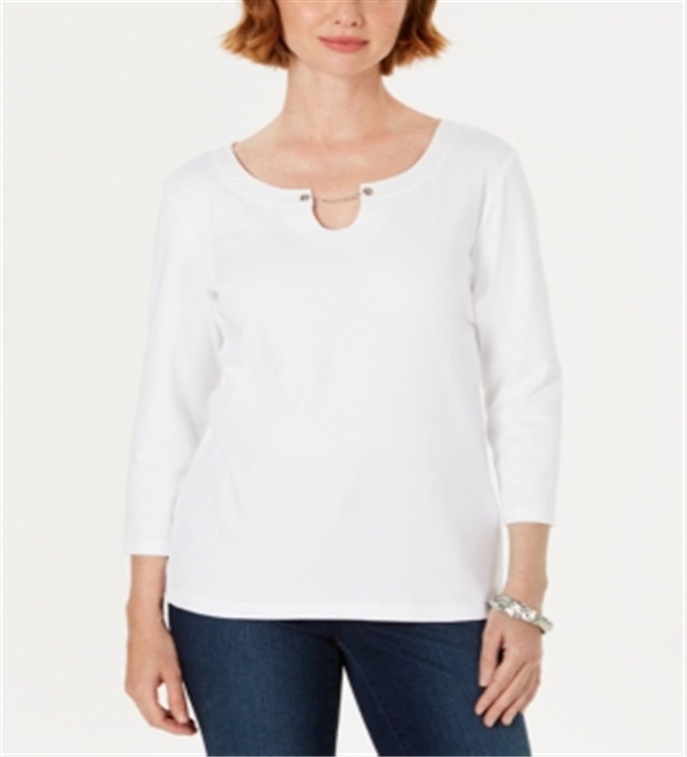 Karen Scott Women's Three Quarter Sleeve Top White Size Large
