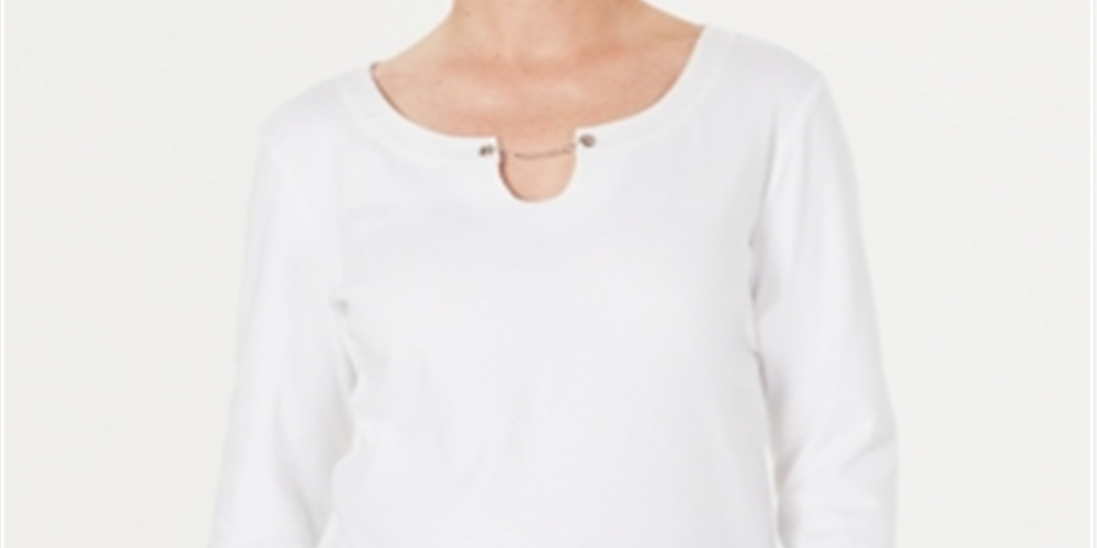 Karen Scott Women's Three Quarter Sleeve Top White Size Large