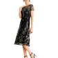 SLNY Women's Glitter Embellished Zippered Short Sleeve Jewel Neck MIDI Fit Flare Formal Dress Black Size 14