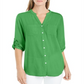 Charter Club Women's Roll Tab Button Down Top Green Size Medium