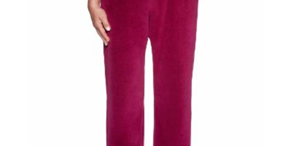 Alfred Dunner Women's Bright Idea Velour Casual Pants Berry Size Petite L