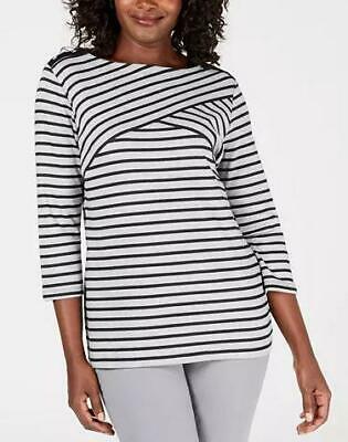 Karen Scott Women's Striped Top Smoke Gray Size -Petite S