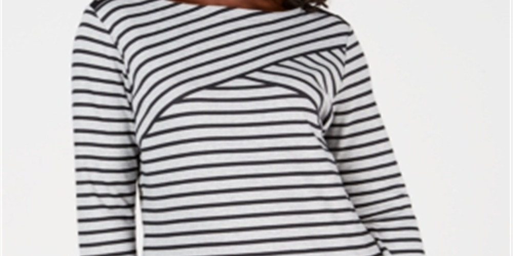 Karen Scott Women's Striped Top Smoke Gray Size -Petite S