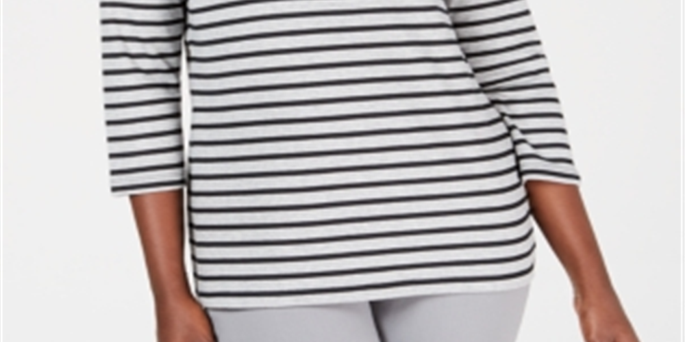 Karen Scott Women's Striped Top Smoke Gray Size -Petite S