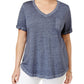 Style & Co Women's Plus V Neck Short Sleeves T-Shirt Blue Size 0X