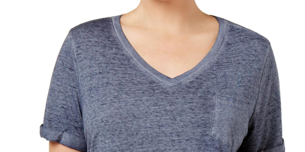 Style & Co Women's Plus V Neck Short Sleeves T-Shirt Blue Size 0X