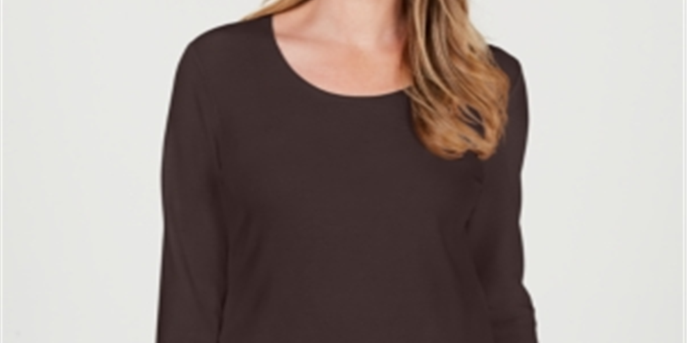Karen Scott Women's Cotton Scoop Neck Top Chocolate Size Petite L