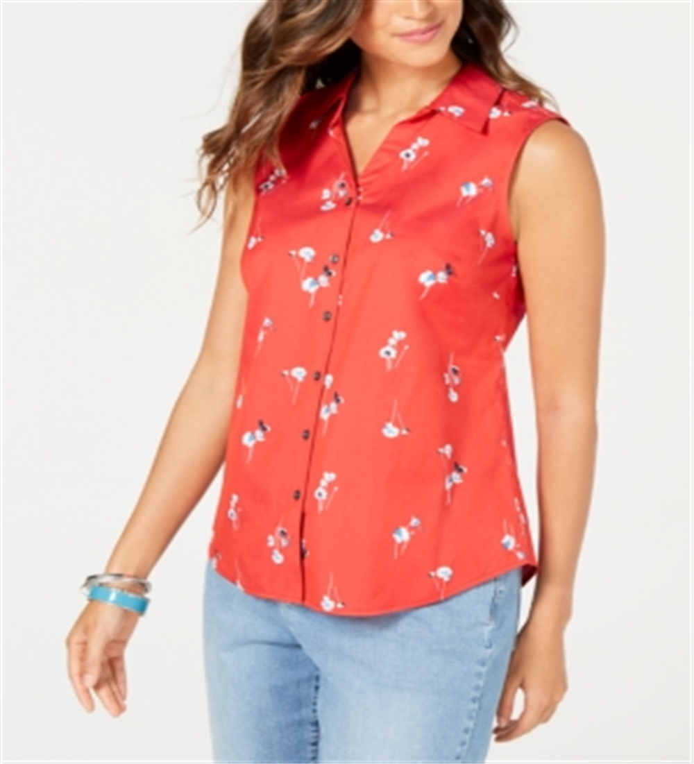 Charter Club Women's Floral Print Shirt Red Size 16 P