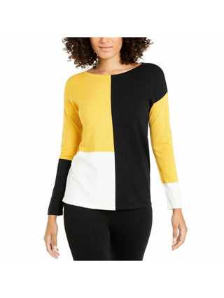 Alfani Women's Drop Shoulder Colorblocked Top Yellow Combo Size Petite XL