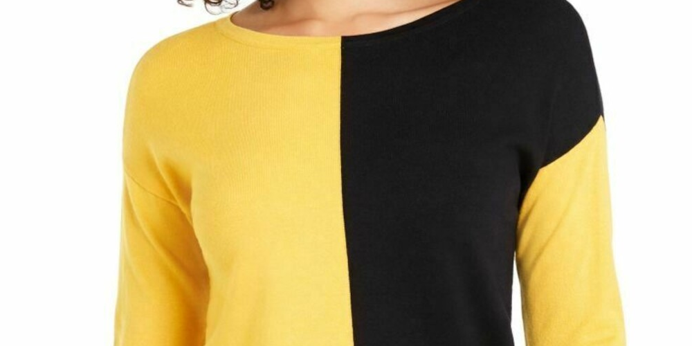 Alfani Women's Drop Shoulder Colorblocked Top Yellow Combo Size Petite XL