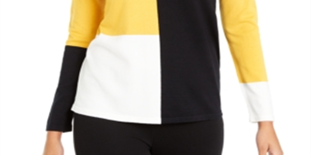 Alfani Women's Drop Shoulder Colorblocked Top Yellow Combo Size Petite XL
