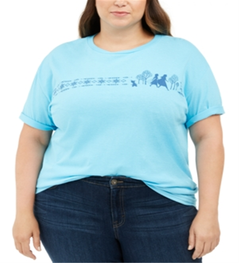 Mighty Fine Women's Trendy Plus Cotton Frozen Boyfriend T-Shirt Blue Size 3X