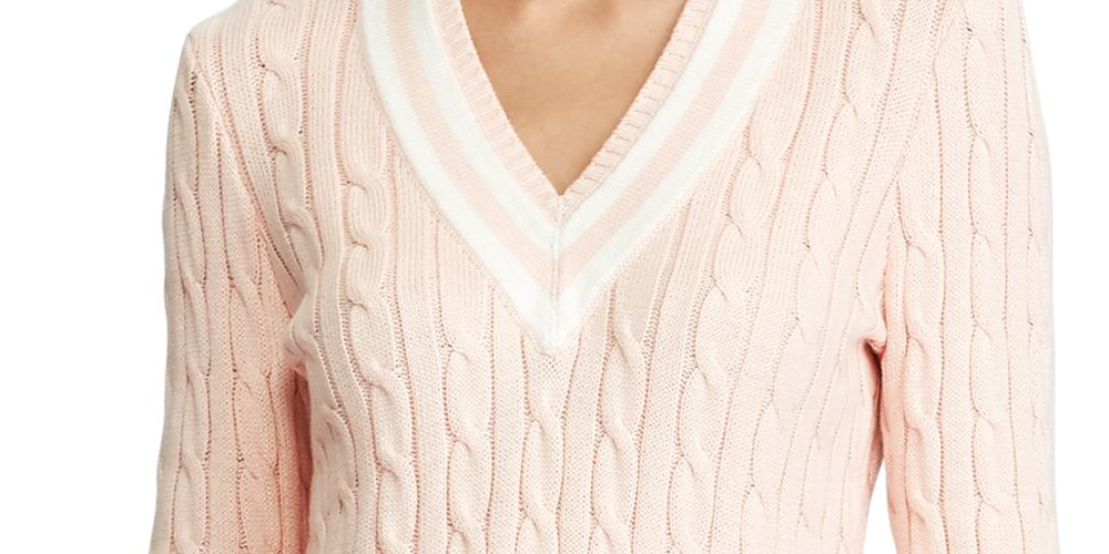 Ralph Lauren Women's Cricket Sweater Pink- Cream Size X-Large