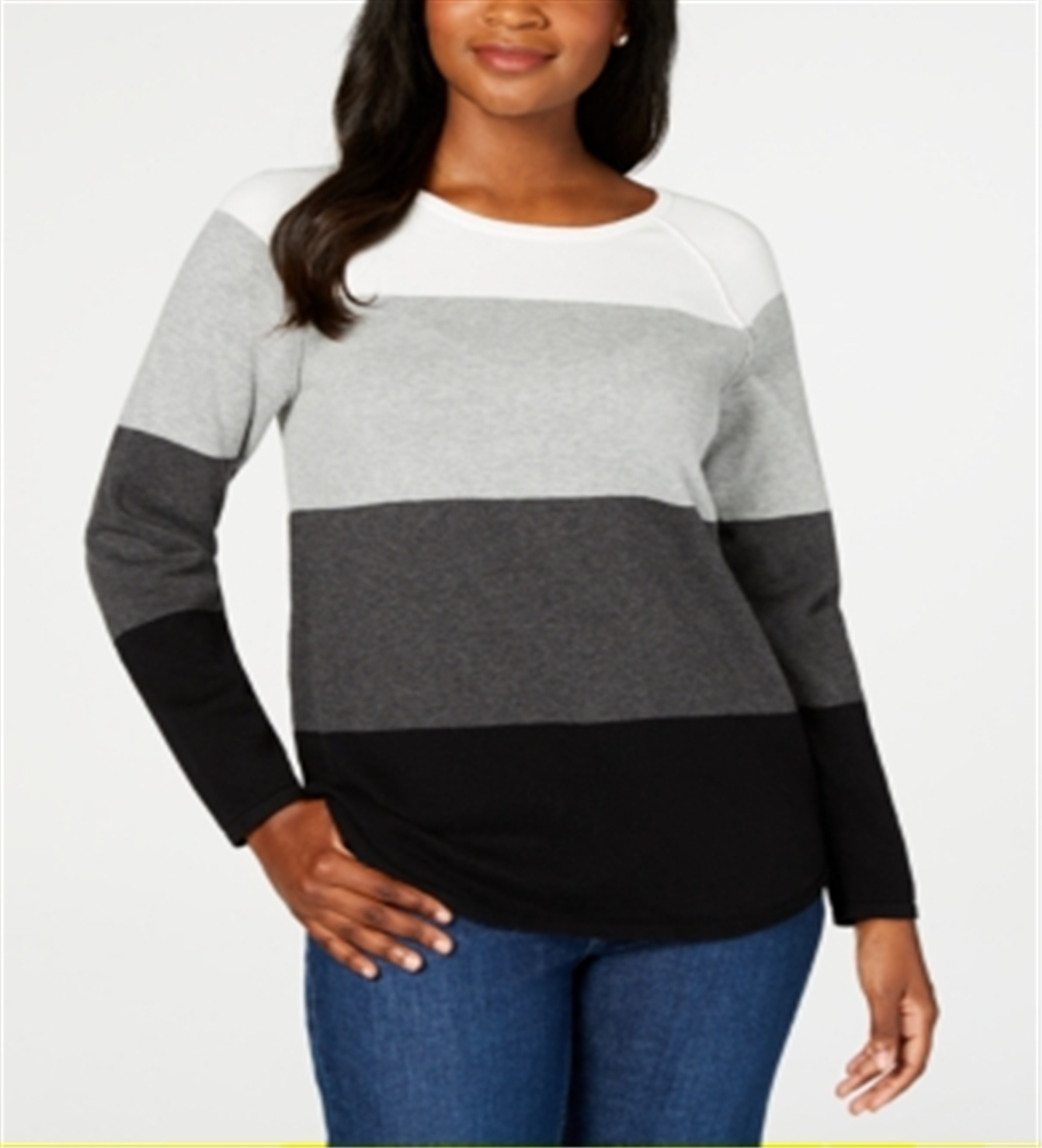 Karen Scott Women's Colorblocked Pullover Sweater Gray Size Medium