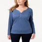 Karen Scott Women's Cotton Henley Top Blue Size Large