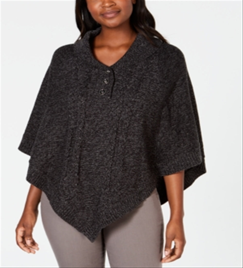 Karen Scott Women's Shawl Collar Poncho ASH Black Size L/XL