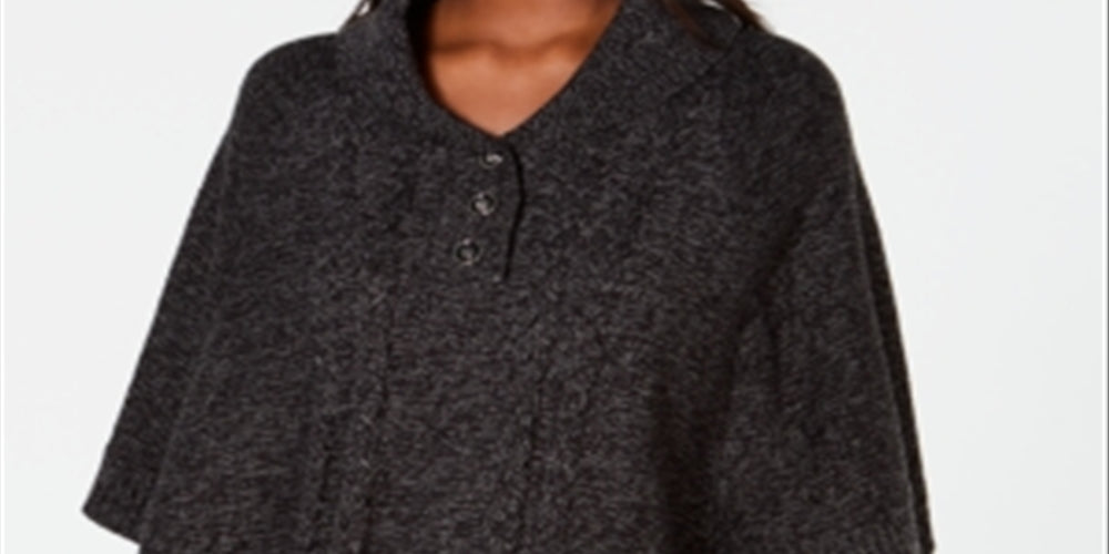 Karen Scott Women's Shawl Collar Poncho ASH Black Size L/XL