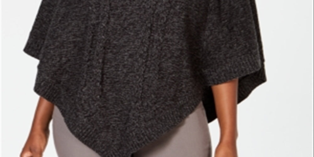 Karen Scott Women's Shawl Collar Poncho ASH Black Size L/XL