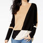 INC International Concepts Women's Color Block Long Sleeve Jewel Neck Sweater Brown Size Petite Large