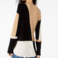 INC International Concepts Women's Color Block Long Sleeve Jewel Neck Sweater Brown Size Petite Large