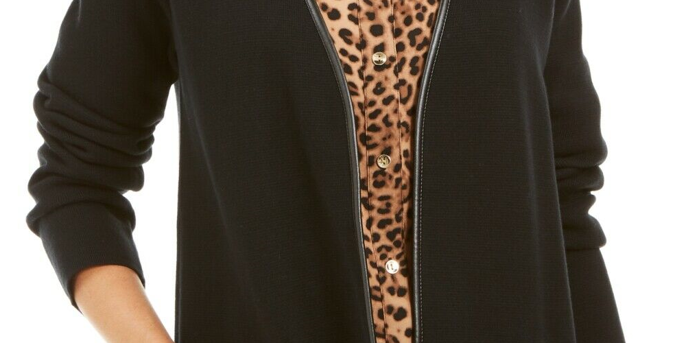 Charter Club Women's Open Front Zip Trim Cardigan Black Size XX-Large
