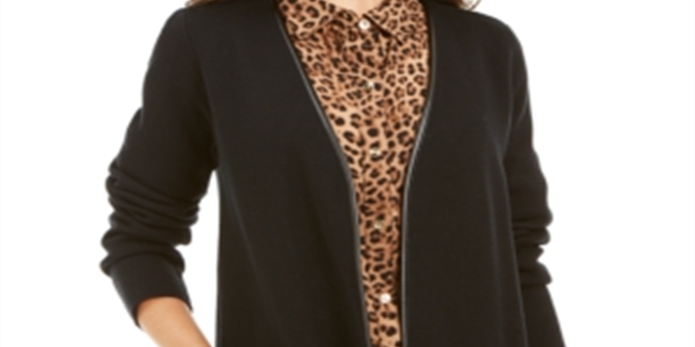 Charter Club Women's Open Front Zip Trim Cardigan Black Size XX-Large