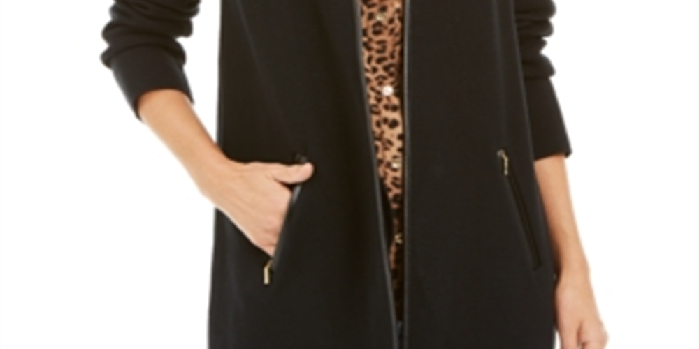 Charter Club Women's Open Front Zip Trim Cardigan Black Size XX-Large