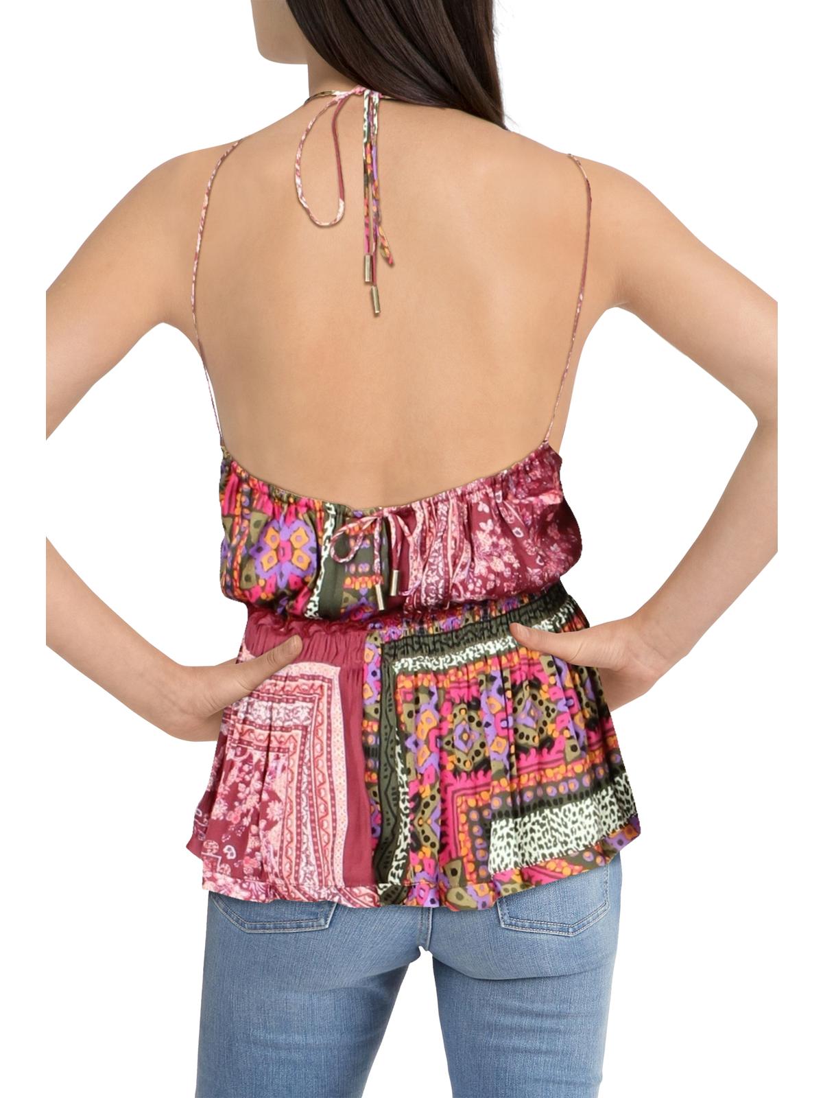 Free People Women's Halter Bellini Patchwork Blouse Purple Size Large