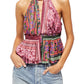 Free People Women's Halter Bellini Patchwork Blouse Purple Size Large