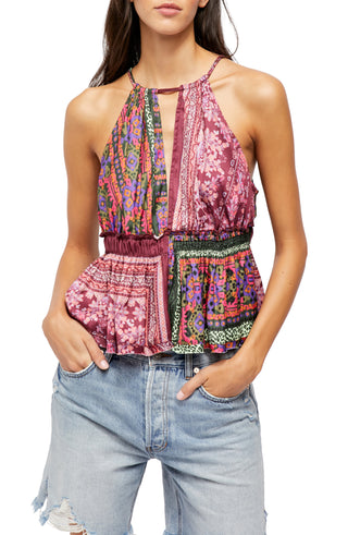Free People Women's Halter Bellini Patchwork Blouse Purple Size Large