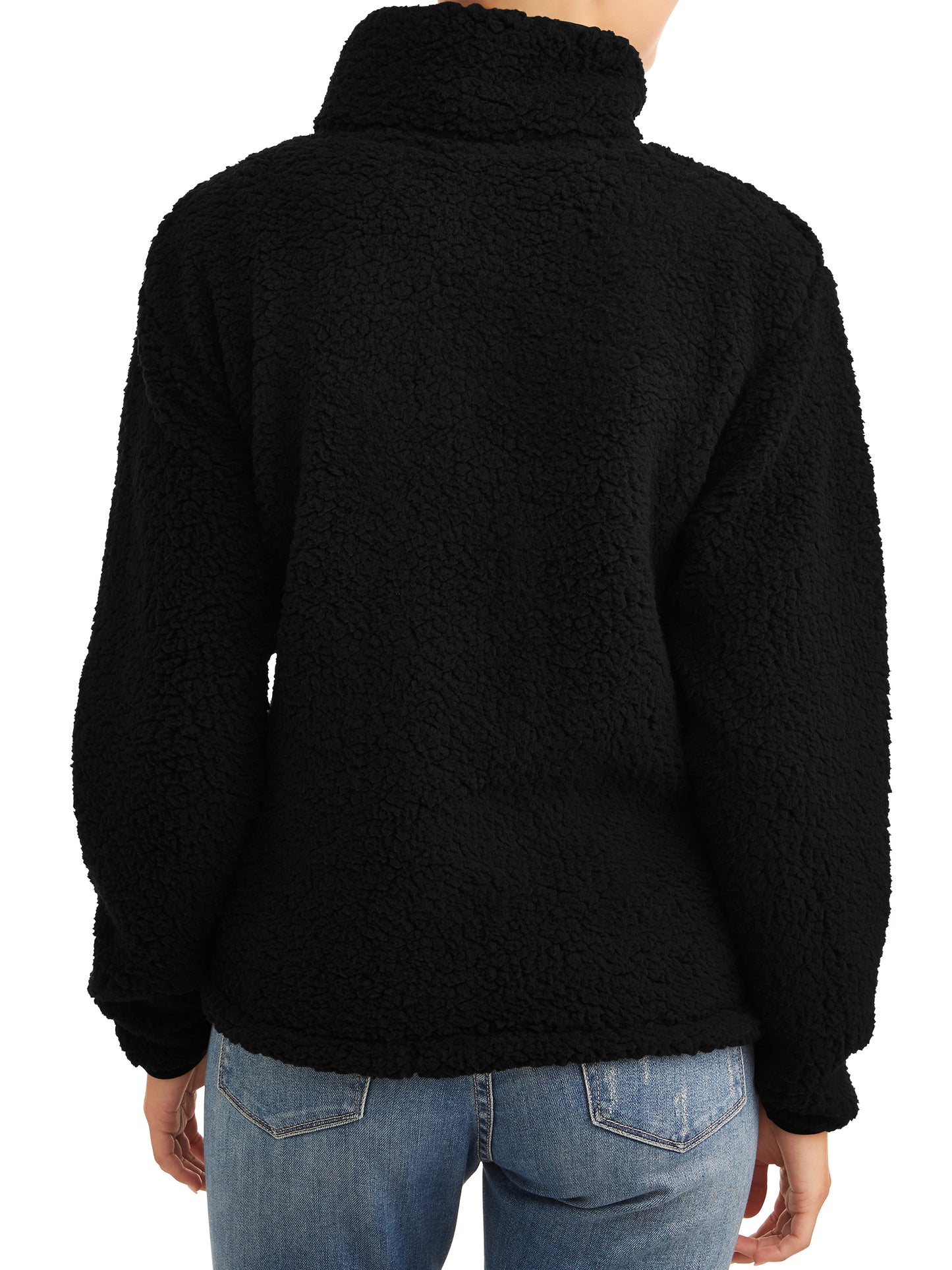 Planet Gold Junior's Quarter Zip Sherpa Pullover Sweater Black Size Small