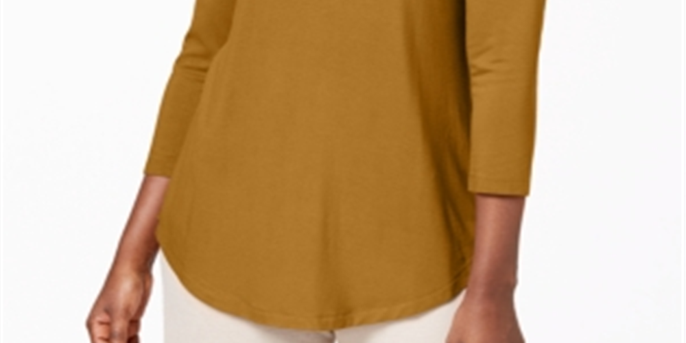 JM Collection Women's Three Quarter Sleeve Top Mustard Size Petite XL