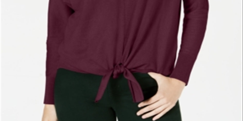 Style & Co Women's Tie-Front Sweater Winestone Size Petite M