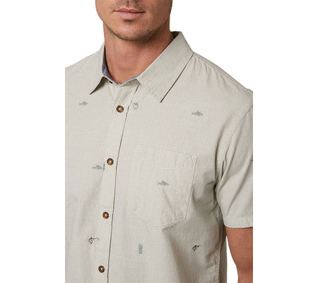 O'Neill Men's Reel Life Short Sleeve Button Down Shirt -Gray Size M