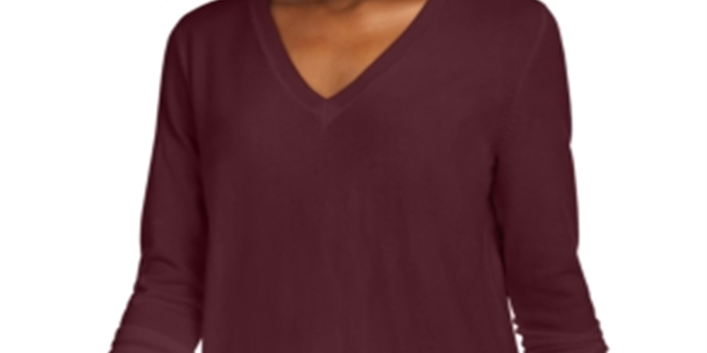 Maison Jules Women's V Neck Sweater Wine  Size Medium