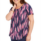JM Collection Women's Short Sleeve Printed Top Purple/Navy  Size Small