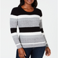 Karen Scott Women's Veronica Striped Cotton Cable Sweater Black Size X-Large