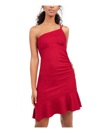 Bebe Women's Ruched Glitter Cocktail Dress Red Size Medium