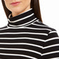 Charter Club Women's Striped Long Sleeve Turtle Neck Top Black Size Petite Large